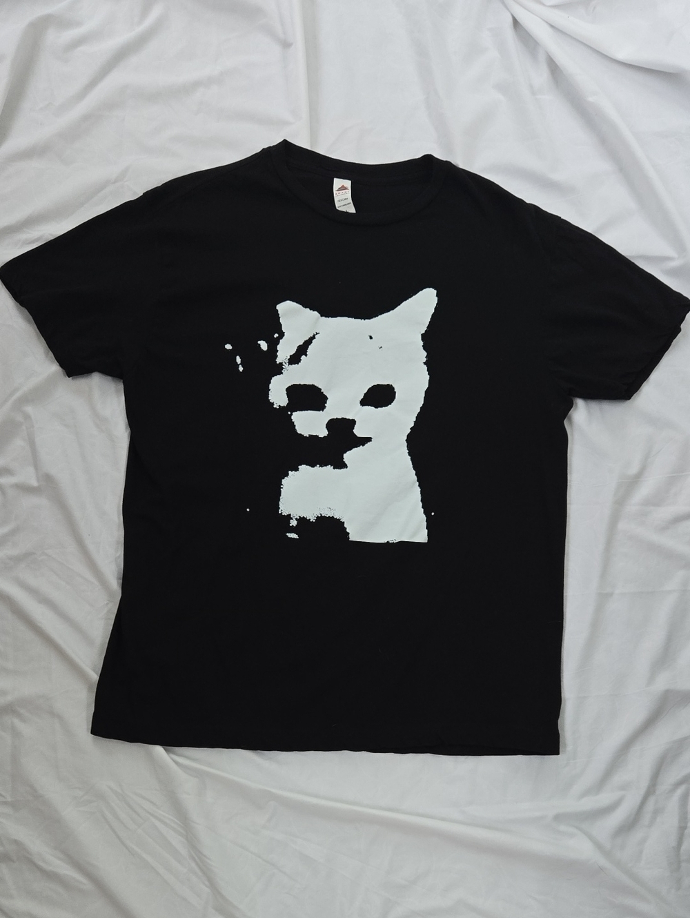 Men's/Unisex Roundneck Black Graphic Tee White Cat Face Iron On 100% Cotton